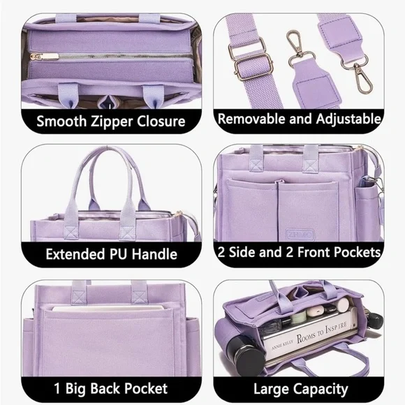 Women's Lavender Canvass Laptop Bag - Picture 4 of 7